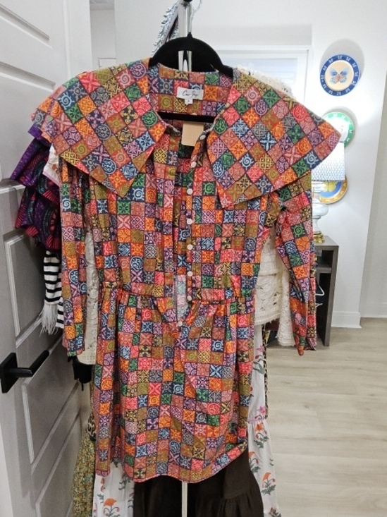 Coco Shop Dresses & Skirts - Multicolor Tile-Print Kids Dress with Oversized Collar